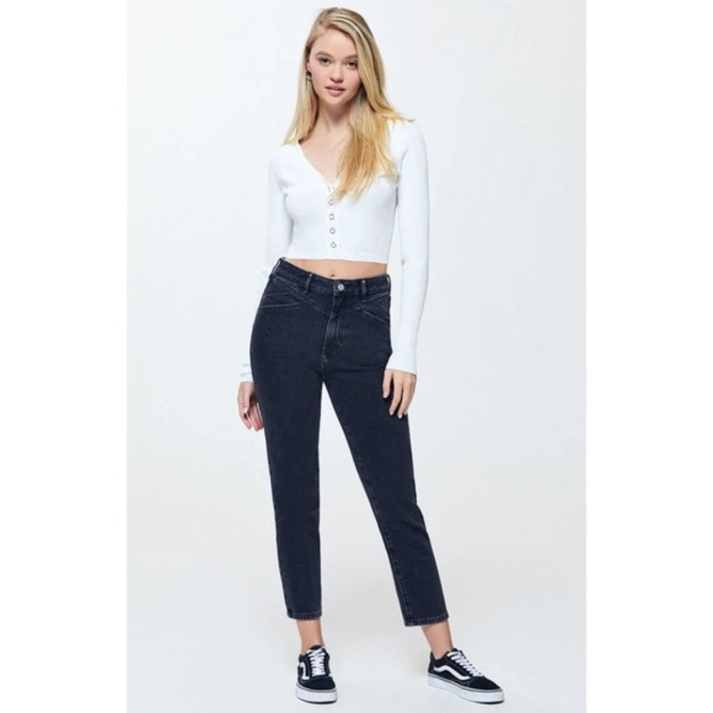 Pacsun Double Black Charcoal Gray High Rise Mom Jeans online worn twice SOLD OUT